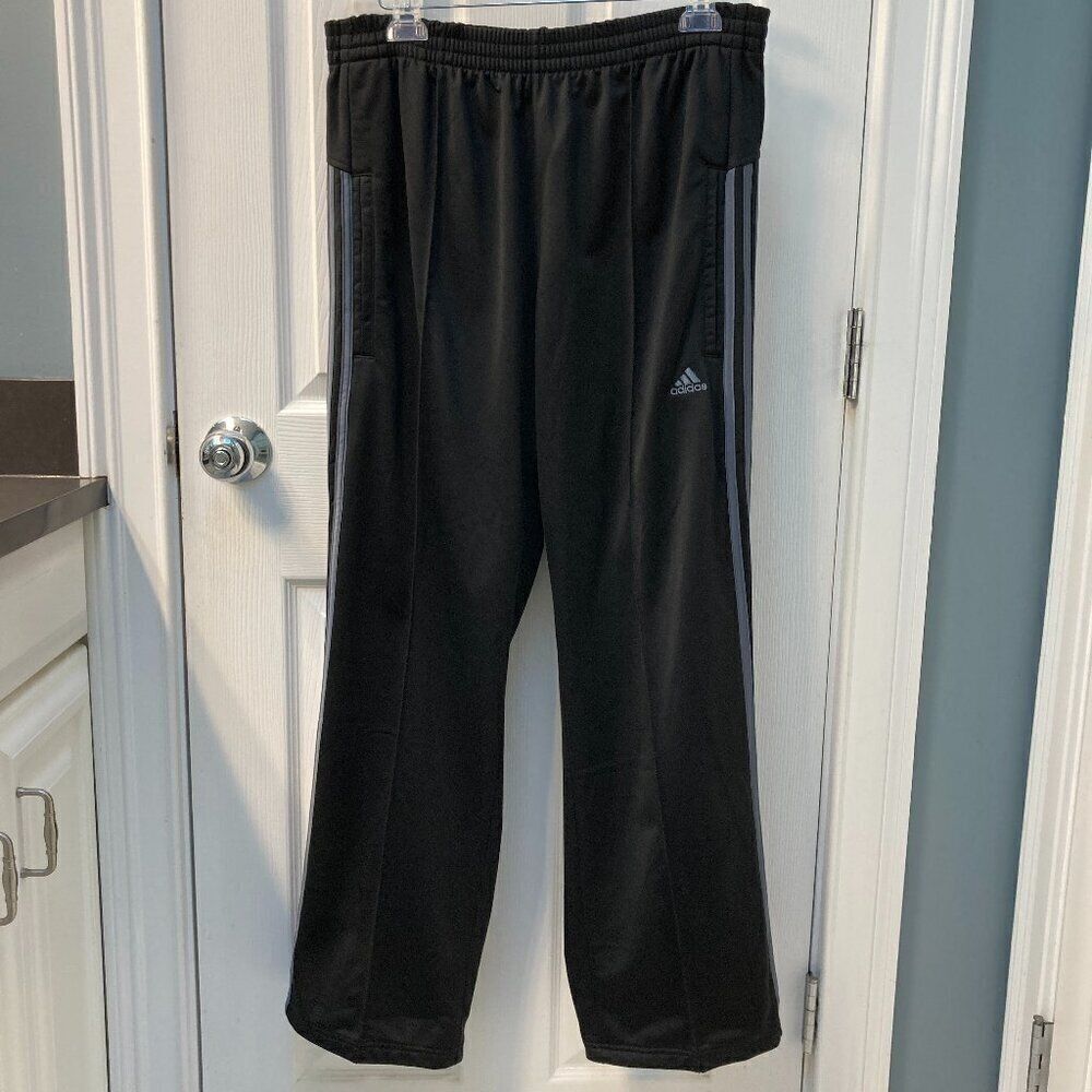 adidas Jet Black 3 Gray Stripe Athletic Track Pants Size Medium